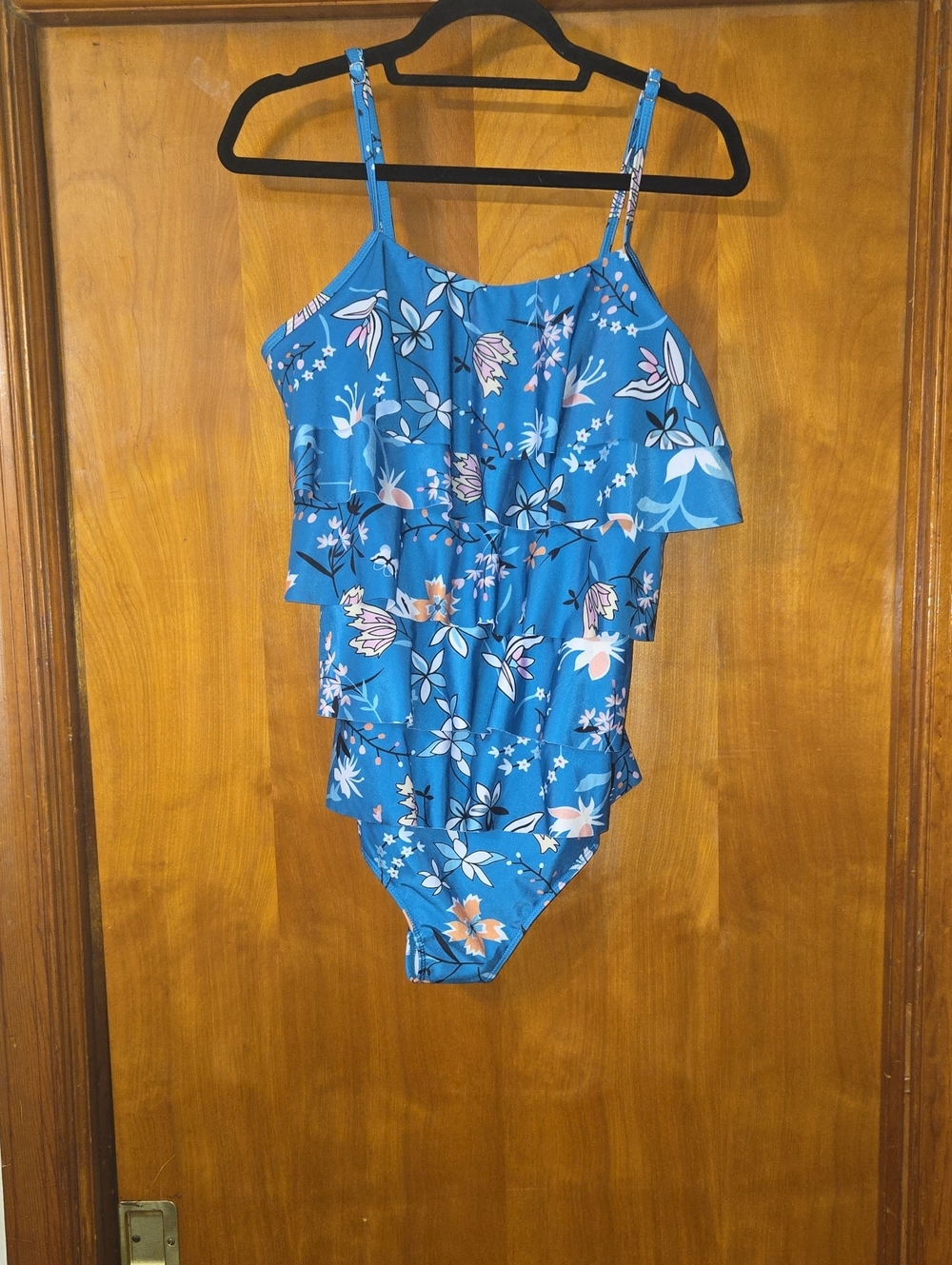 Blue Floral Ruffle One-Piece Swimsuit
